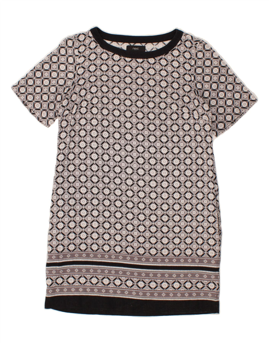 NEXT Womens Abstract Pattern Shift Dress UK 12 Medium Grey Linen Vintage Next and Second-Hand Next from Messina Hembry 