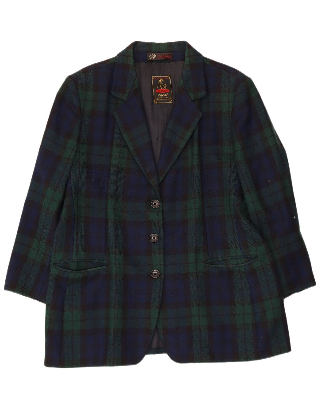 Steinbock Dame 3 Button Blazer Jacket UK 18 XL Navy Blue Check