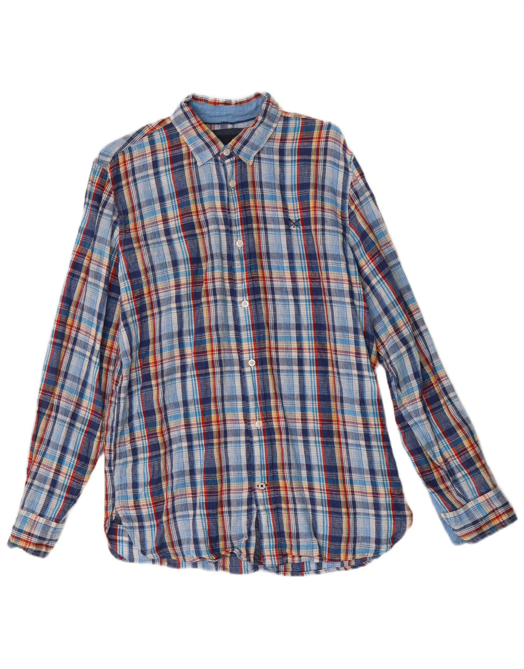 CREW CLOTHING Mens Classic Fit Flannel Shirt Medium Blue Check Linen