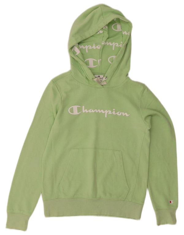 Champion Dame Grafisk Hoodie Jumper UK 6 XS Grøn Bomuld