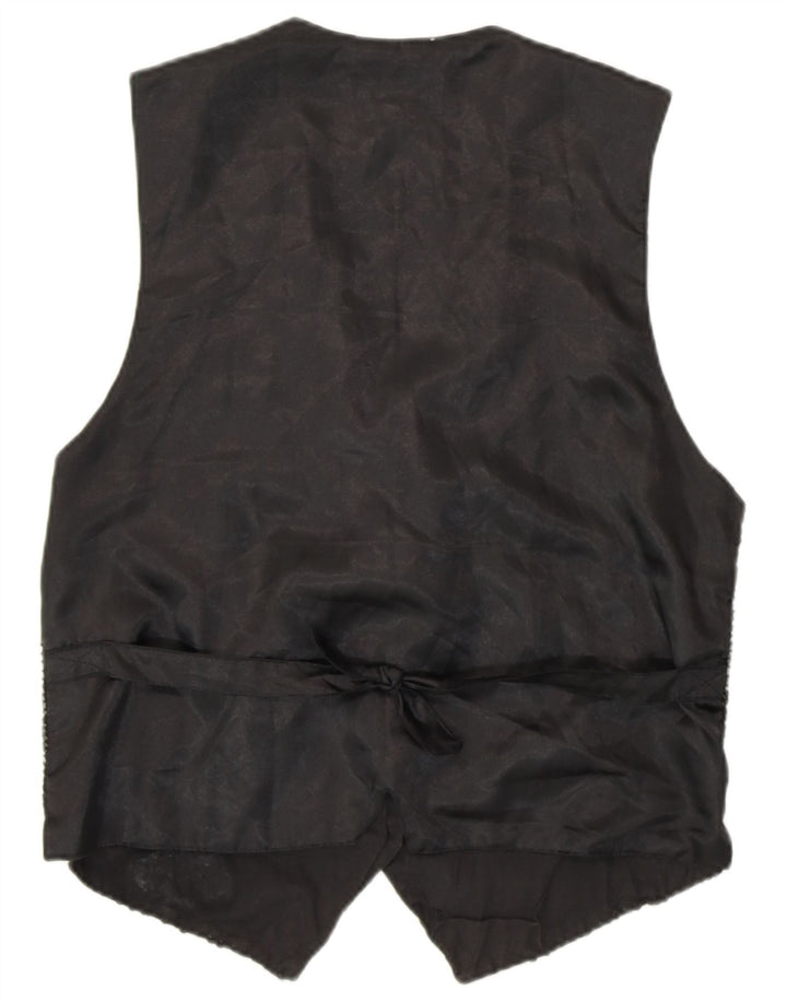 VINTAGE Dame Pailletvest UK 14 Medium Sort Bomuld 80'erne