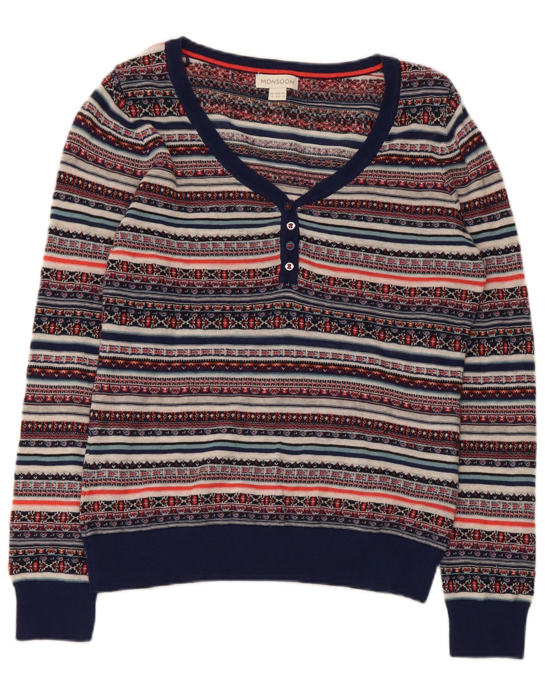 Monsoon Dame V-hals sweater UK 12 Medium Flerfarvet Fair Isle
