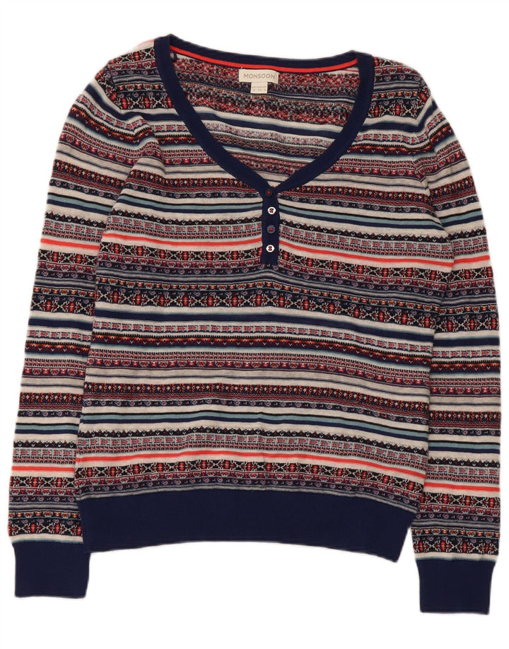 Monsoon Dame V-hals sweater UK 12 Medium Flerfarvet Fair Isle