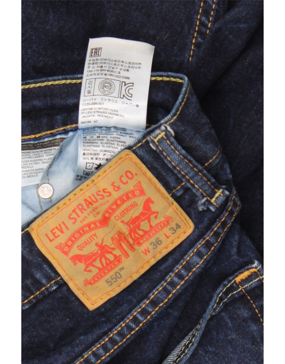 Levi's Herre 550 afslappet pasform lige jeans W36 L34 marineblå bomuld