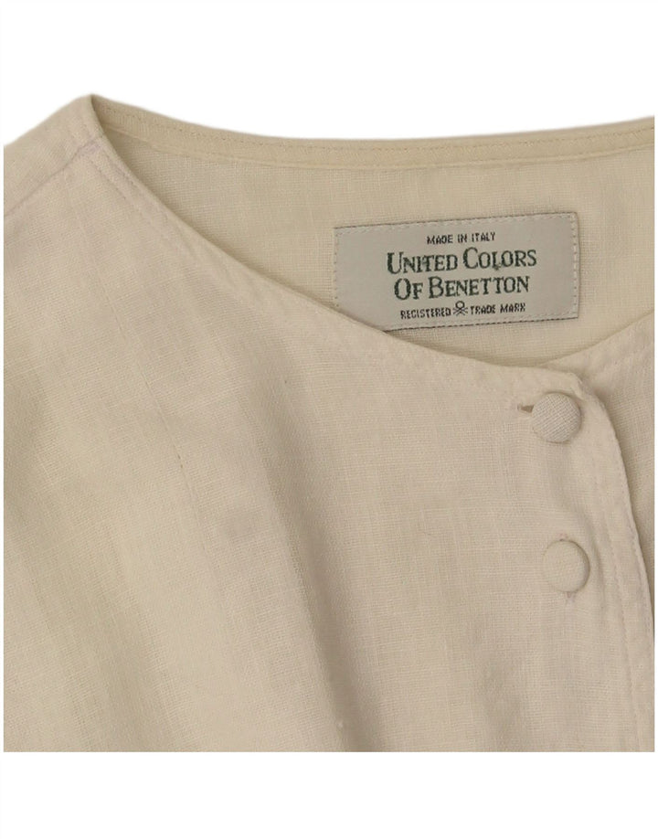Benetton Womens Crop Shirt Bluse UK 14 Medium Off White