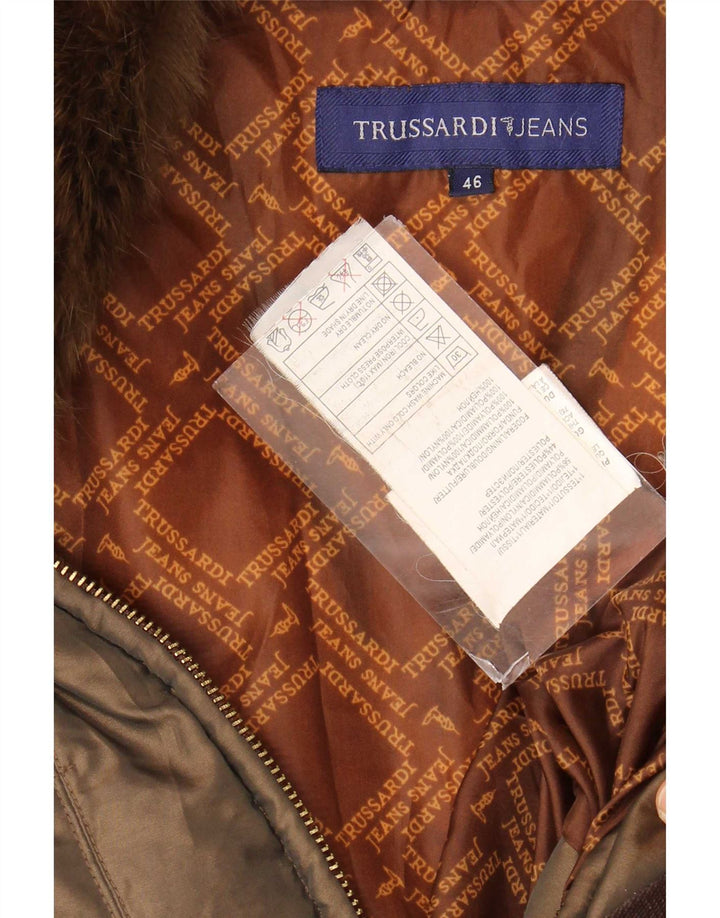 Trussardi Jeans Dame Polstret Jakke IT 46 Stor Khaki Polyamid
