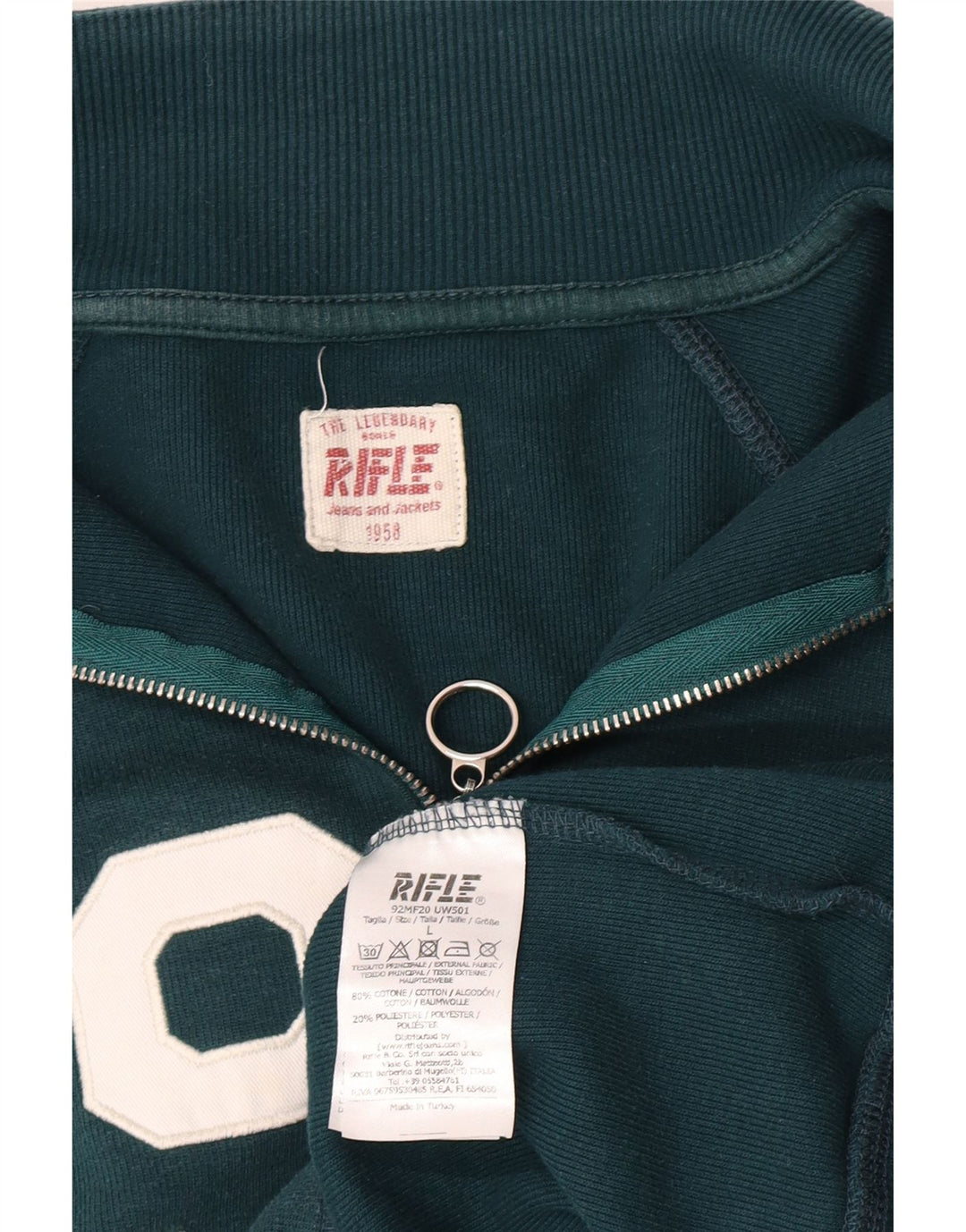 Rifle Herre Grafisk Zip Neck Sweatshirt Jumper Stor Grøn Bomuld