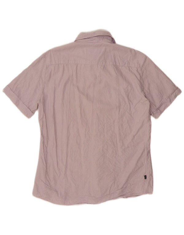 Blauer kortærmet militærskjorte til mænd XL lilla nålestribet bomuld