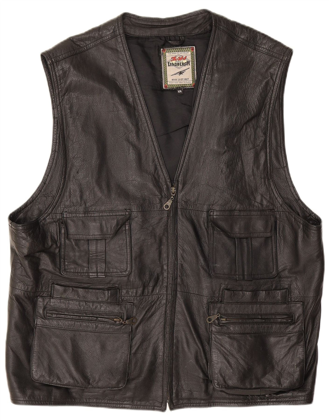 Lindbergh Mens Leather Utility Gilet UK 44 2XL Sort