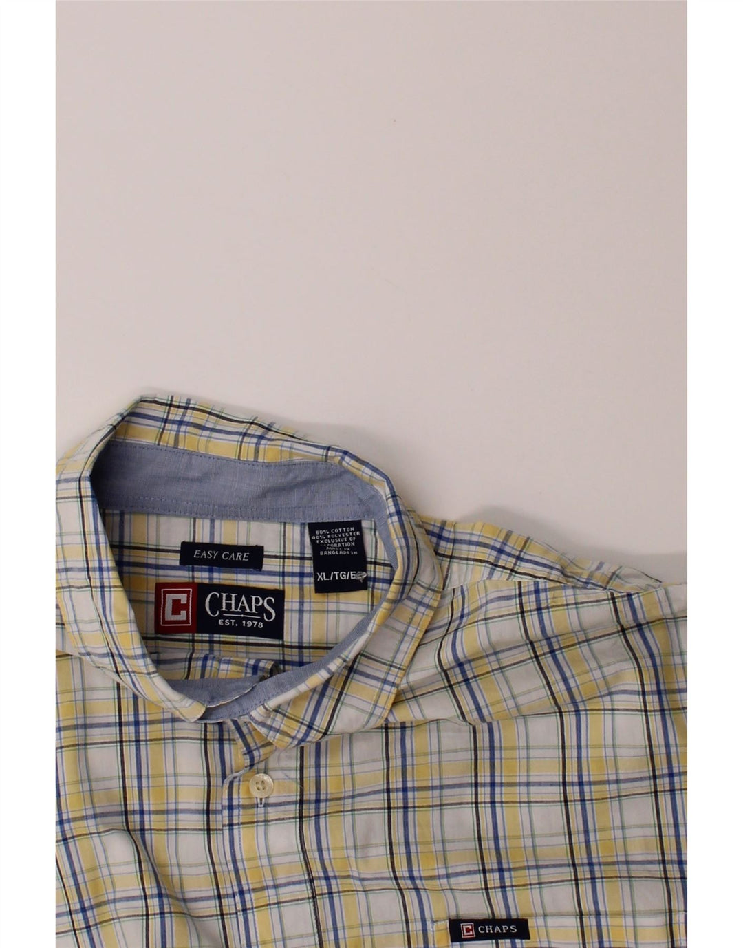 CHAPS Mens Short Sleeve Shirt XL Yellow Check Cotton Vintage Chaps and Second-Hand Chaps from Messina Hembry 