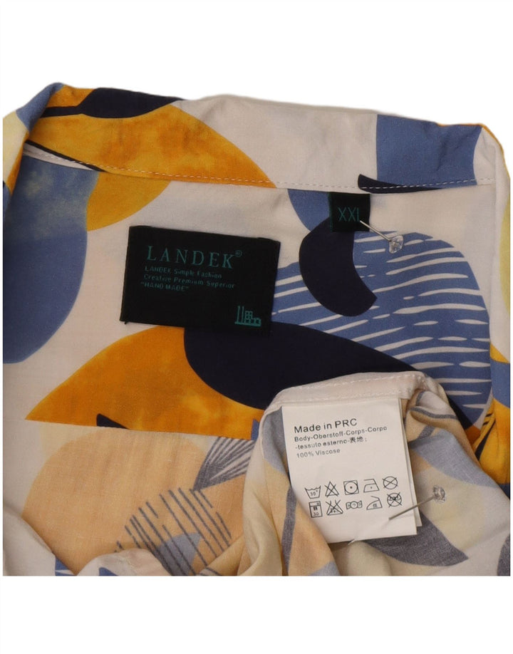 Vintage kortærmet herreskjorte 2XL flerfarvet blomsterviscose