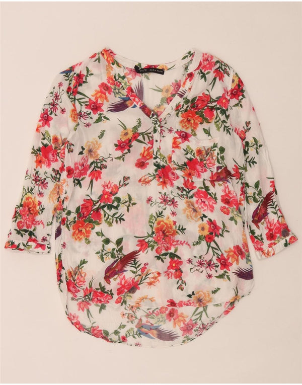 Zara Dame 3/4 ærmet bluse Top UK 12 Medium Multicolored Floral