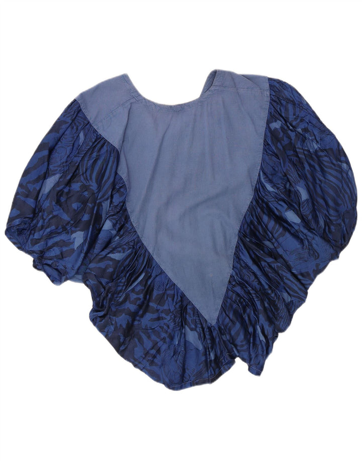 Vintage Dame Batwing Bluse Top UK 14 Medium Blue Animal Print