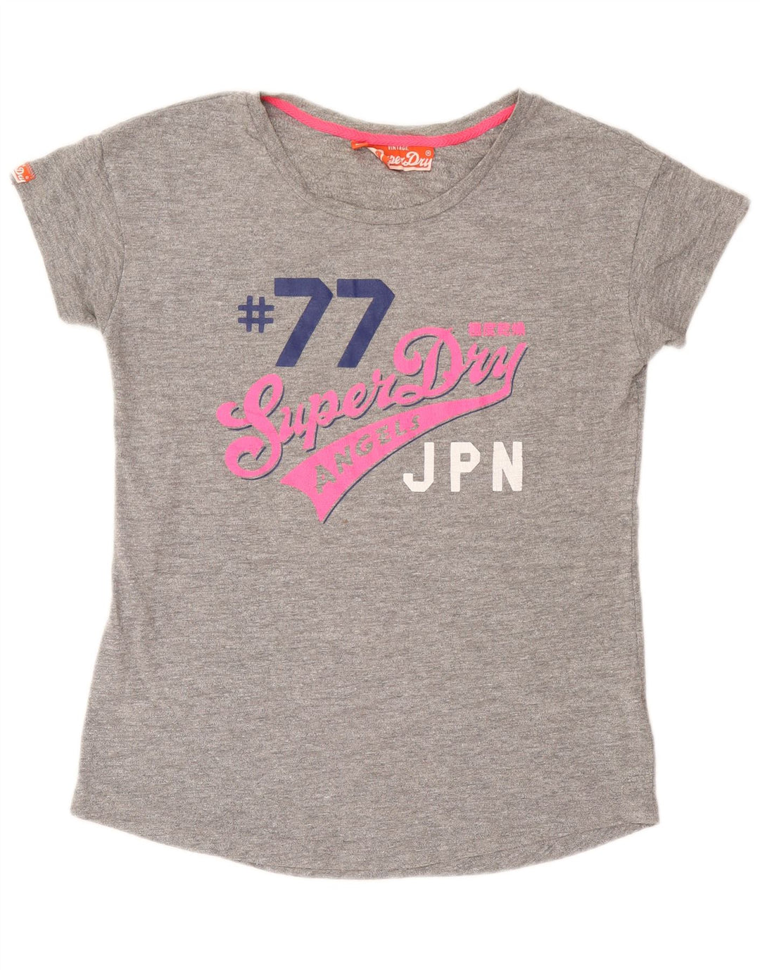 Superdry Grafisk T-shirt top til kvinder UK 14 Stor grå bomuld