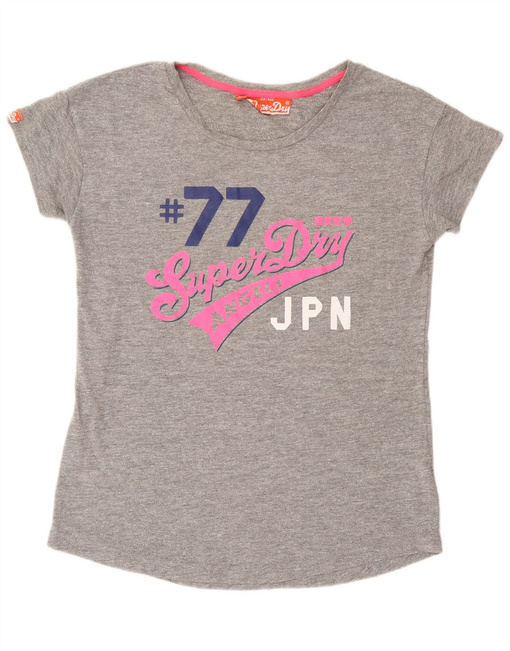 Superdry Grafisk T-shirt top til kvinder UK 14 Stor grå bomuld