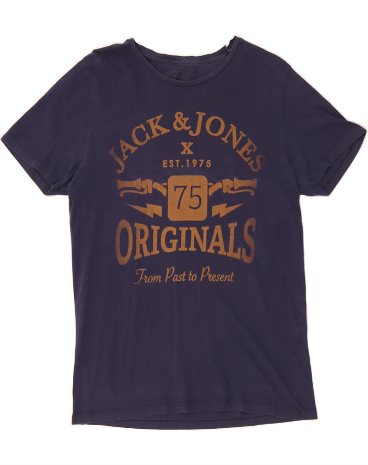 JACK & JONES Mens Graphic T-Shirt Top Medium Navy Blue Cotton Vintage Jack & Jones and Second-Hand Jack & Jones from Messina Hembry 