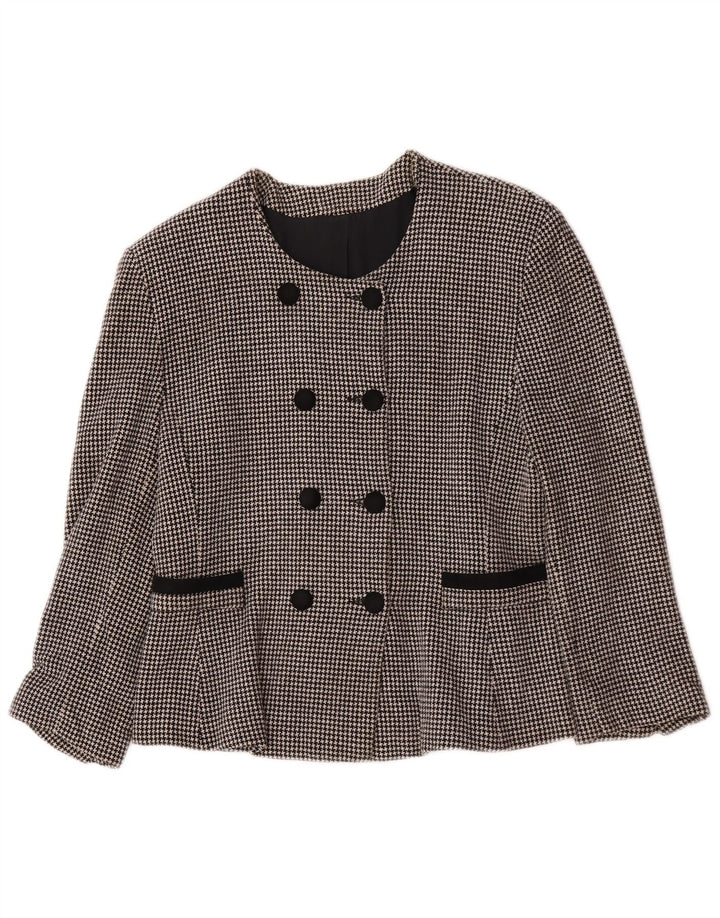 Vintage Dame Dobbeltradet Blazer Jacket UK 14 Medium Black Houndstooth
