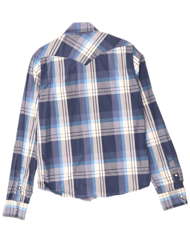 HOLLISTER Herreskjorte Stor marineblå plaid bomuld