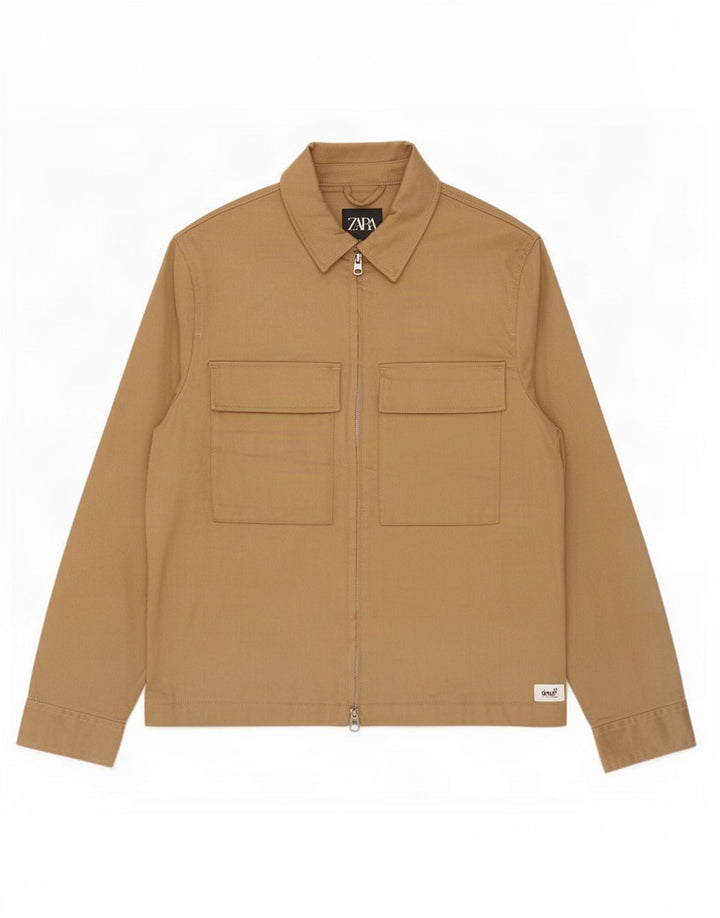 Zara Herre Utility Jacket UK 40 Large Beige Cotton