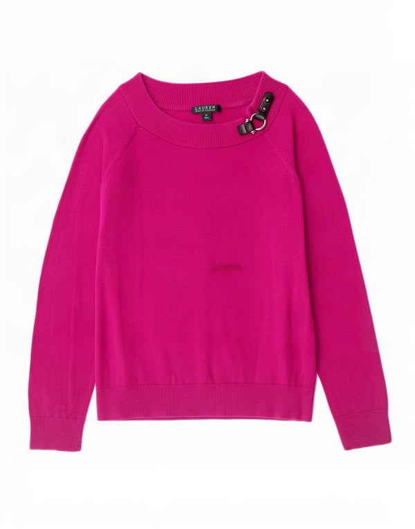 Ralph Lauren Dame Boat Neck Jumper Sweater UK 12 Medium Lilla Bomuld