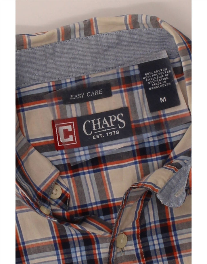 CHAPS Mens Easy Care Short Sleeve Shirt Medium Beige Check Cotton Vintage Chaps and Second-Hand Chaps from Messina Hembry 