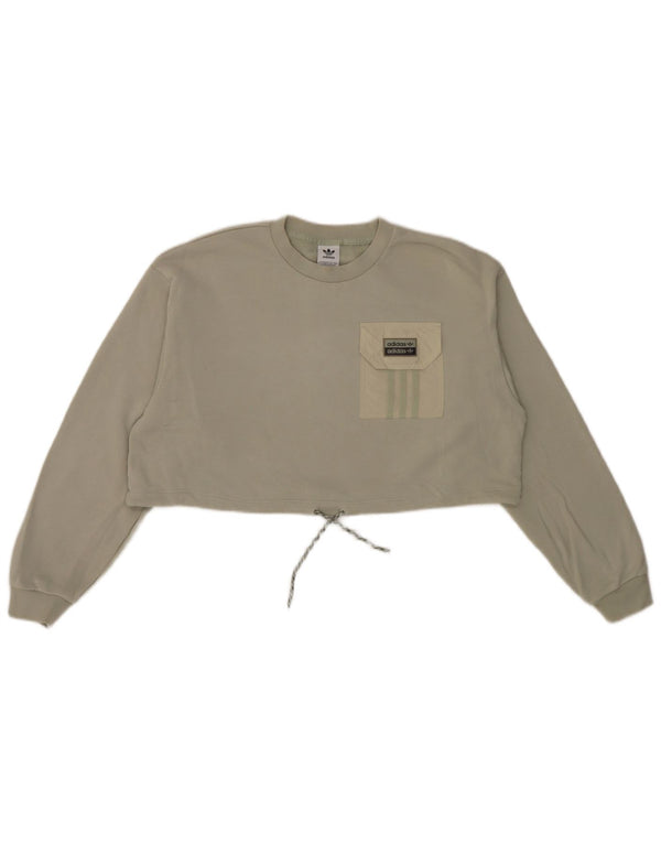 Adidas Womens Crop Sweatshirt Jumper UK 18 XL Green Cotton