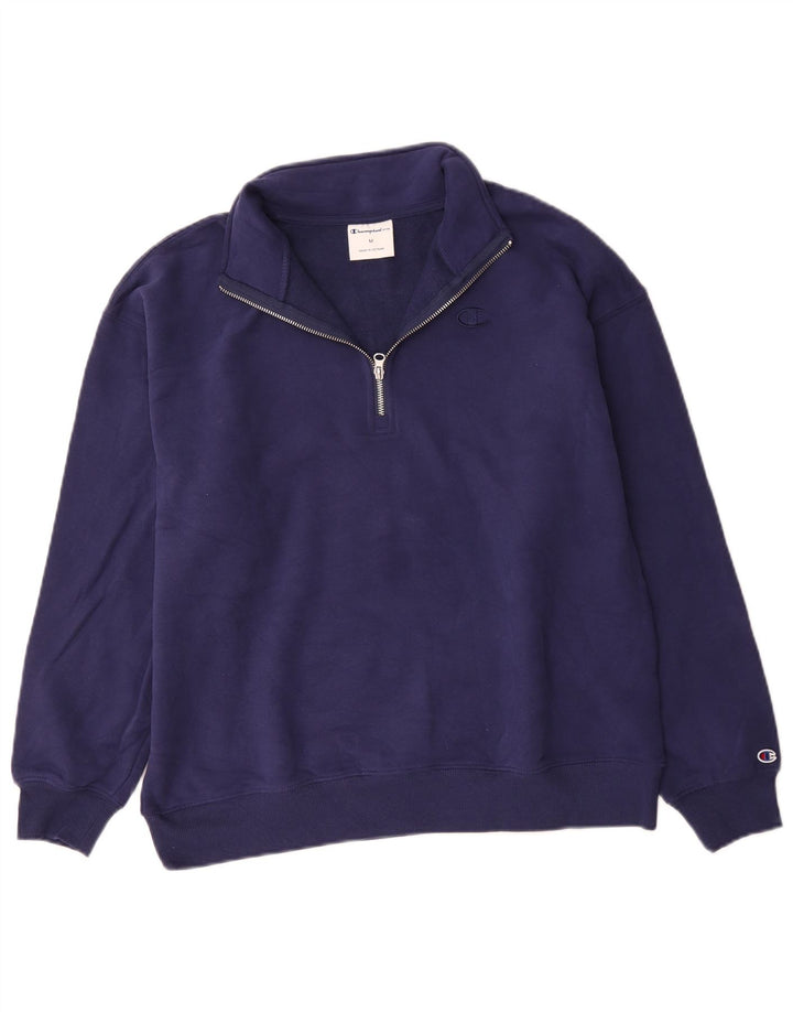 Champion Herre Zip Neck Sweatshirt Jumper Medium Navyblå Bomuld