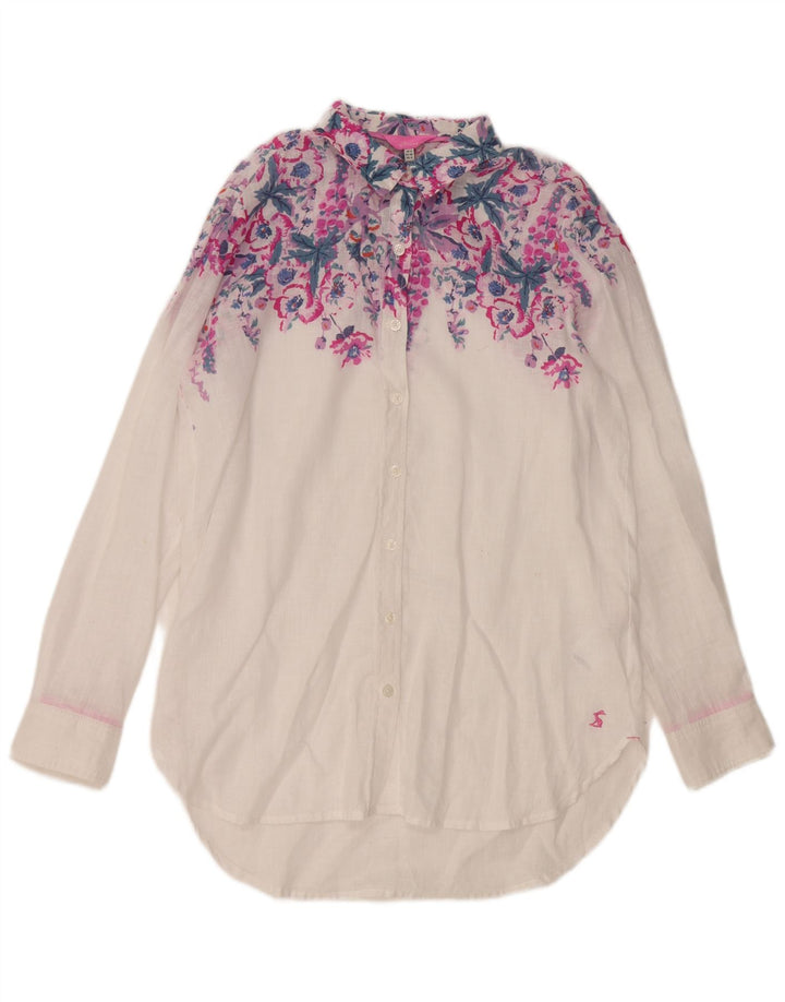 Joules Dame Oversized Shirt UK 8 Small White Floral Linen