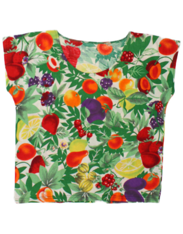 Vintage Womens T-Shirt Top UK 16 Large Multicoloured Floral Cotton