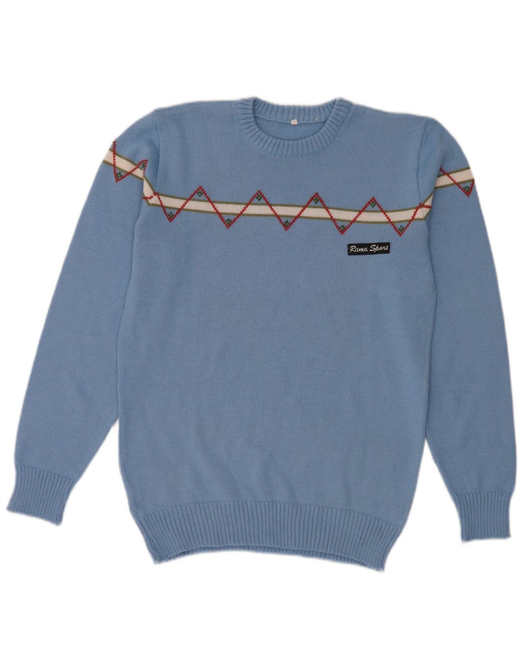 Vintage herre sweater med rund hals, lille blå geometrisk uld
