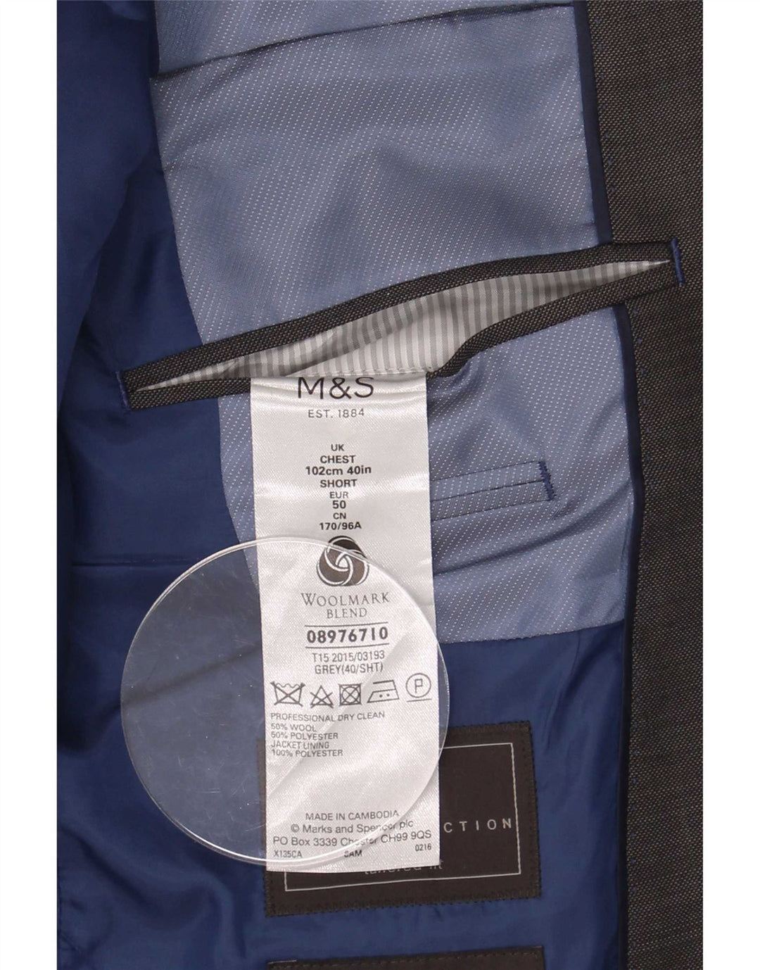 Marks & Spencer Herre 2-knaps blazerjakke UK 40 Medium Grey Uld