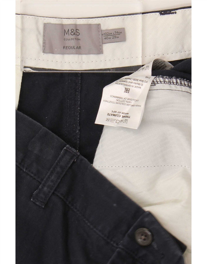 Marks & Spencer Herre Regular Chino Bukser W40 L29 Marineblå Bomuld