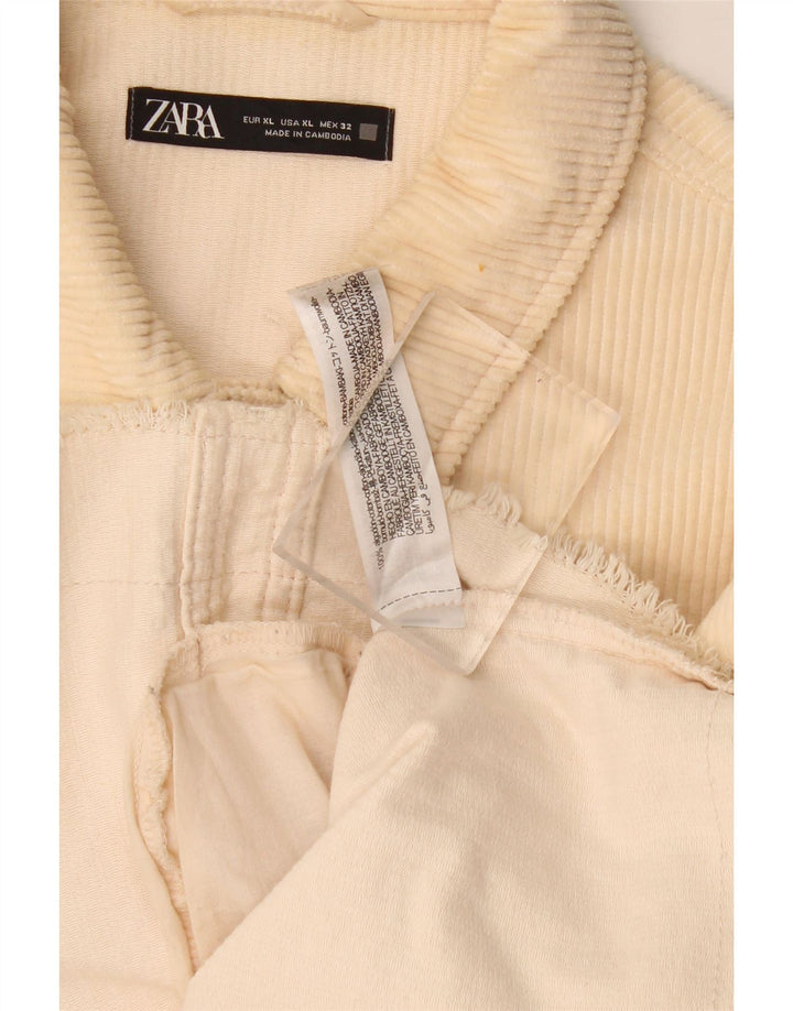 Zara Dame Oversized Corduroy Jacket UK 18 XL Off White Bomuld