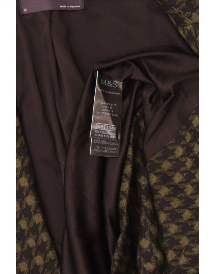 Marks & Spencer Womens Open Blazer Jacket UK 10 Small Khaki Houndstooth