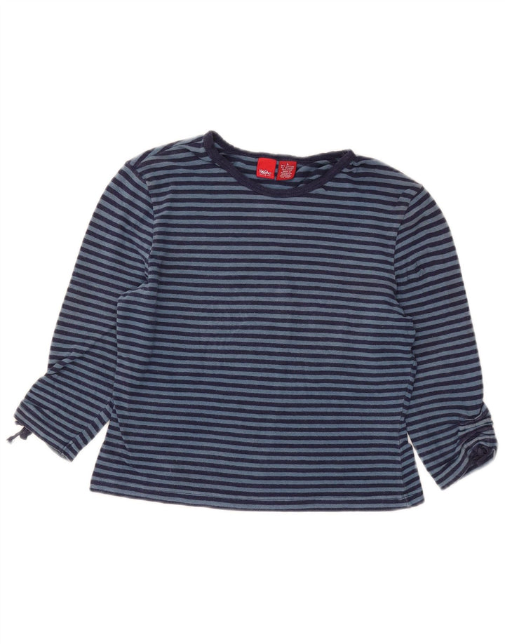 MOSSIMO Womens Crop Top 3/4 ærmer UK 14 Stor blå stribet bomuld