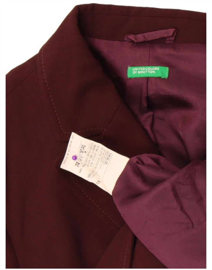 Benetton Dame 2 Button Blazer Jacket IT 42 Medium Burgundy Viscose