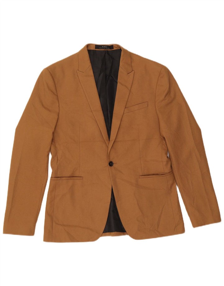 Zara Herre 1 Knap Blazer Jakke EU 52 Stor Brun