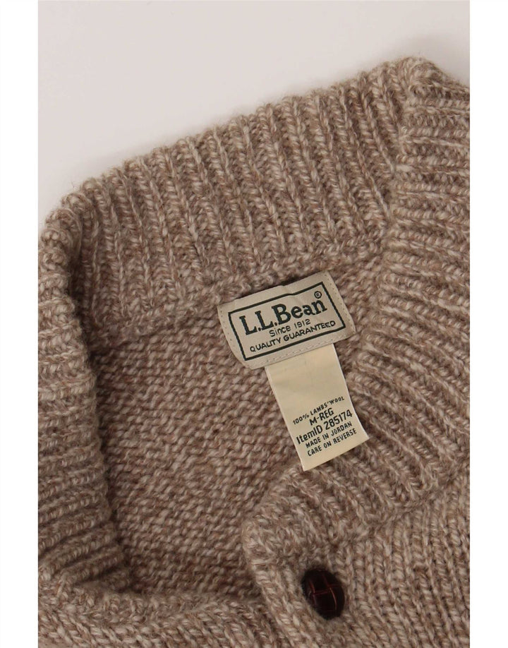 L.L.Bean Herre Button Neck sweater Medium Brun Flecked Lammeuld
