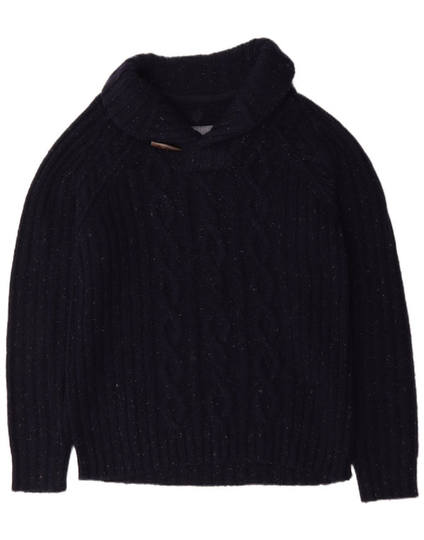Fedt ansigt Herre Sjal Hals Jumper Sweater Stor Marineblå Flecked Uld