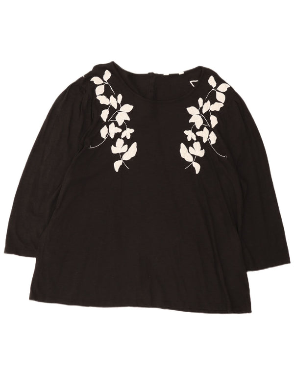 Fat Face Dame Grafisk 3/4-ærmet Tunika Top UK 22 3XL Sort Blomsterbomuld