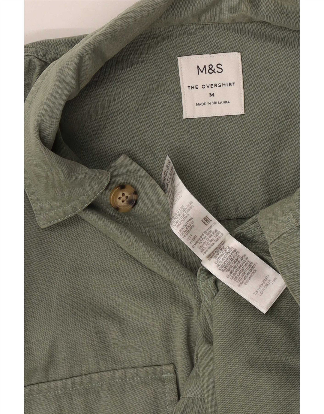 Marks & Spencer Herre Overshirt Shirt Medium Green Bomuld