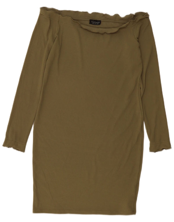 Topshop Dame Langærmet Off Shoulder Kjole UK 14 Stor Khaki Polyester