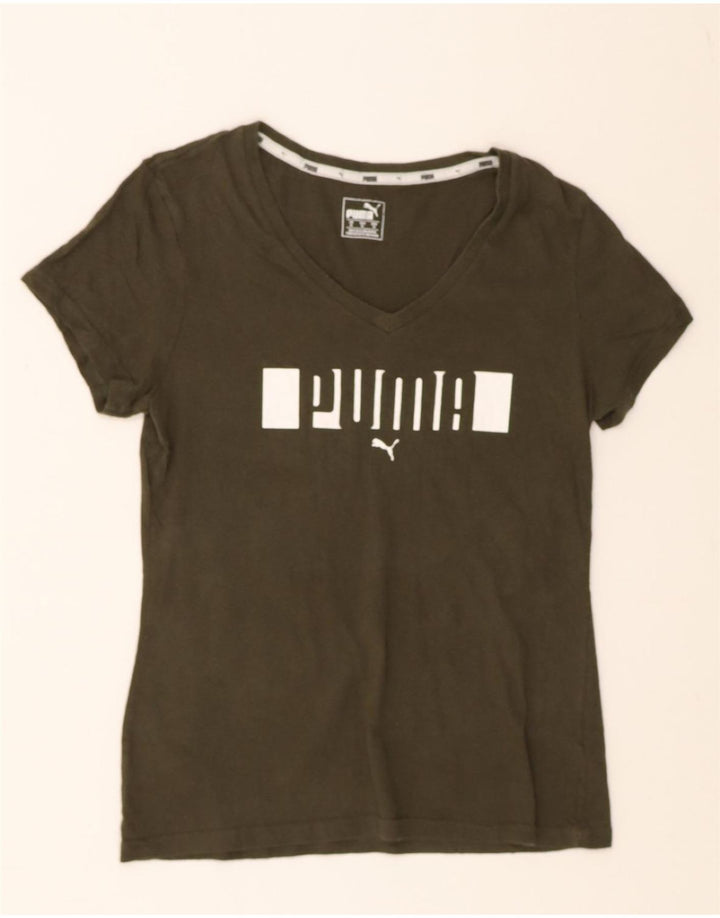 PUMA Womens Graphic T-Shirt Top UK 12 Medium Khaki Vintage Puma and Second-Hand Puma from Messina Hembry 