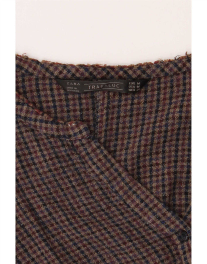 Zara Womens Crop Bluse Top UK 14 Medium Brown Check