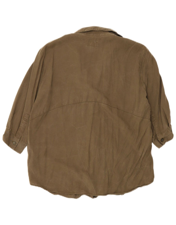 Jack Wills dame 3/4 ærmet oversized bluse top UK 4 XS Khaki Lyocell