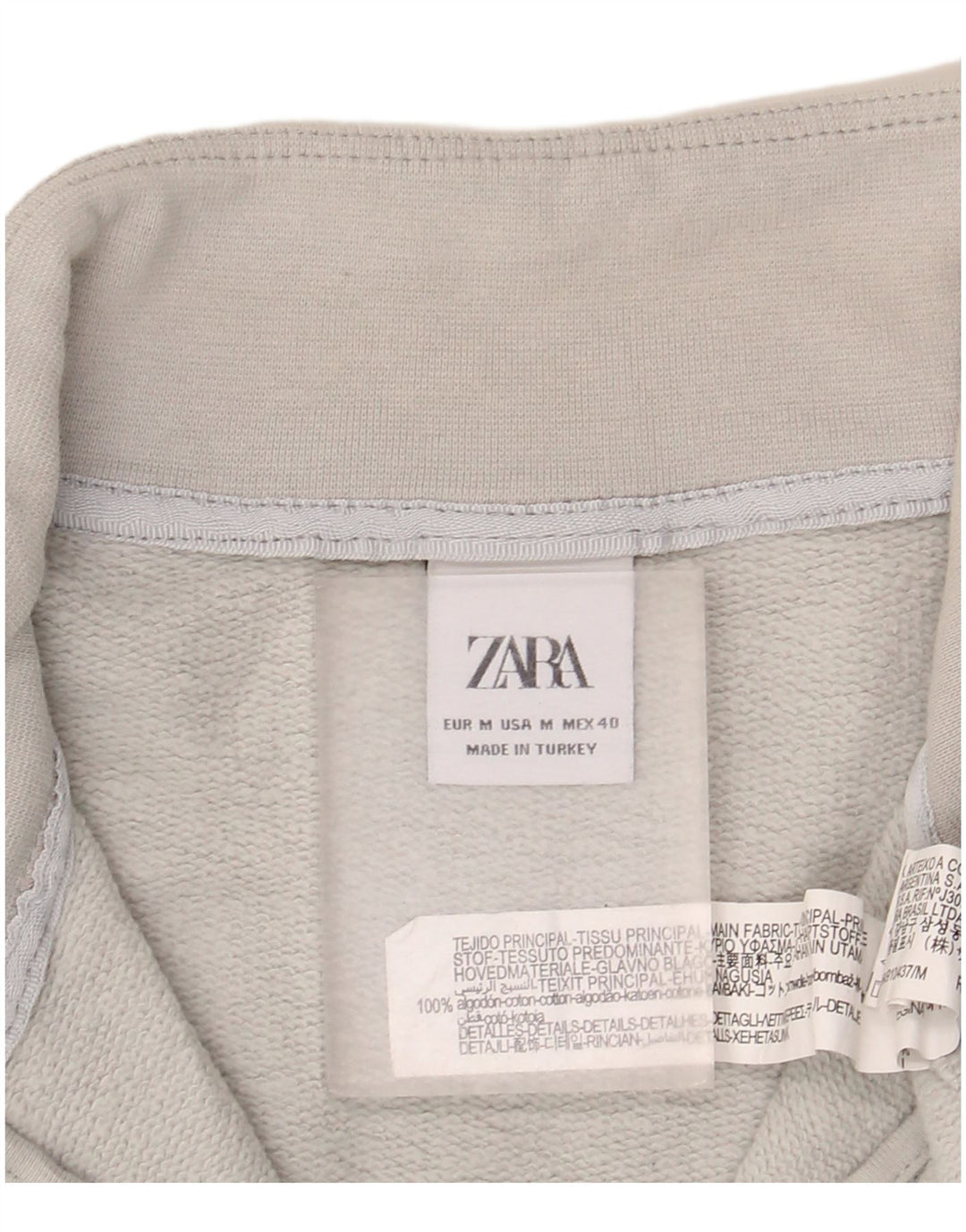 Zara Dame Oversized Zip Neck Sweatshirt Jumper UK 14 Medium Grey Bomuld