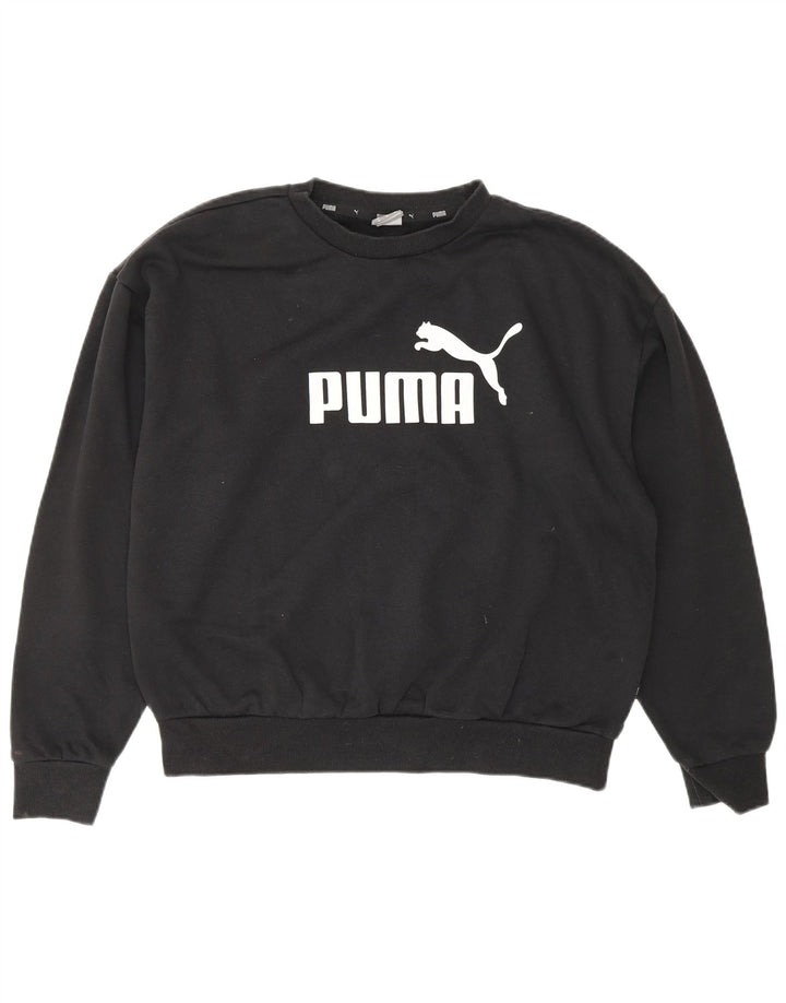 PUMA Graphic Sweatshirt Jumper UK 14 Medium Sort Bomuld