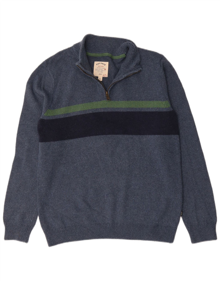 Fedt ansigt herre lynlås-hals sweater stor marineblå stribet bomuld