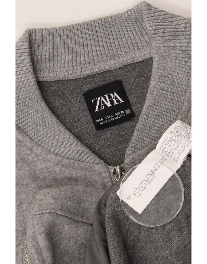 Zara Womens Crop Oversized Bomber Jacket UK 10 Small Grå Polyester