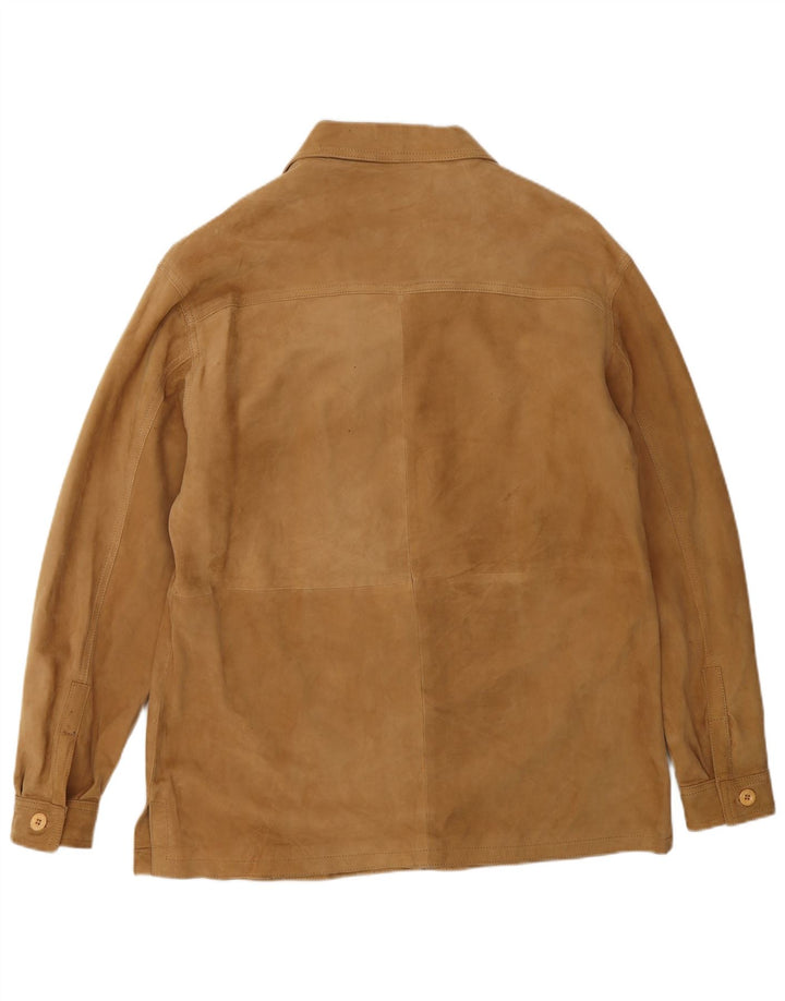 VINTAGE Dame Loose Fit ruskindsjakke UK 18 XL brunt læder